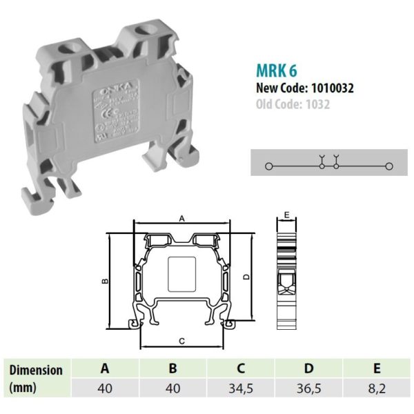 1010038 | MRK 6 | Клеммник на DIN-рейку 6мм.кв. (желтый),1038, Onka