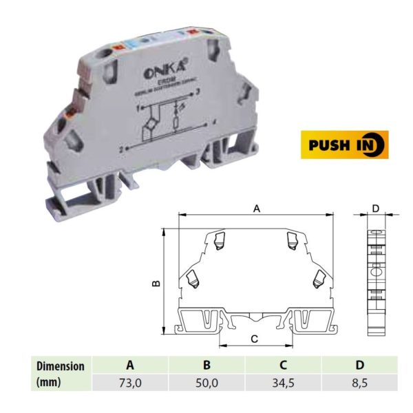 1050026 | Клеммник пружинный быстрозажимной (Push in) защиты от обратных токов 2,5мм.кв. (серый),, Onka