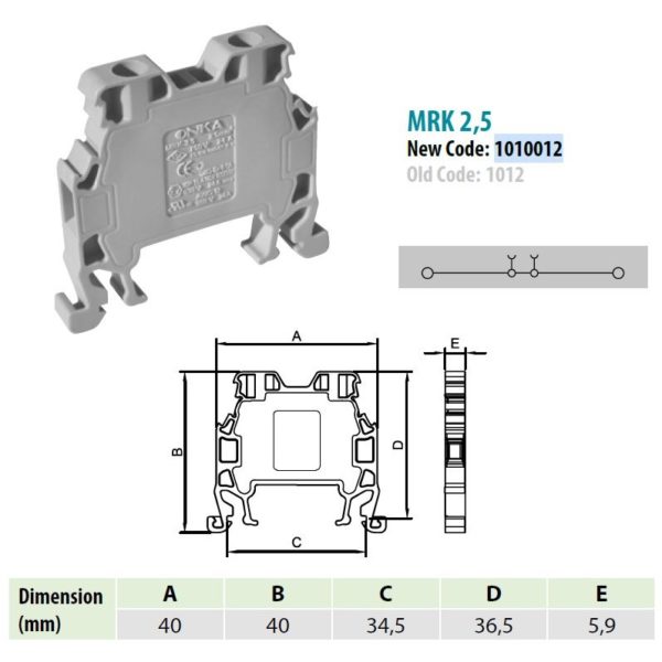1010014 | MRK 2,5 | Клеммник на DIN-рейку 2,5мм.кв. (черный),1014, Onka