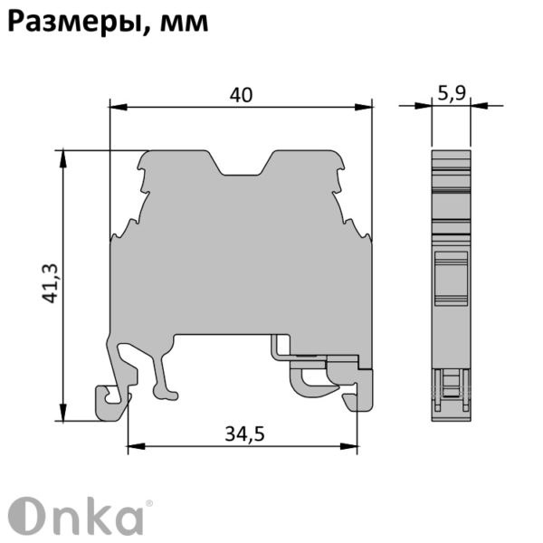 1010219 | MTK 1,5/2,5 | Клеммник на DIN-рейку 1,5-2,5мм.кв.,(земля), 1291, Onka