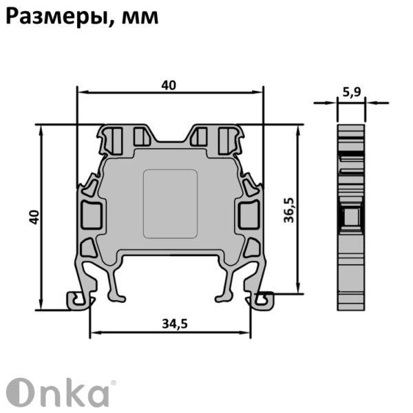 1010142 | MRK 4S | Клеммник на DIN-рейку 4мм.кв. (серый), 0912, Onka