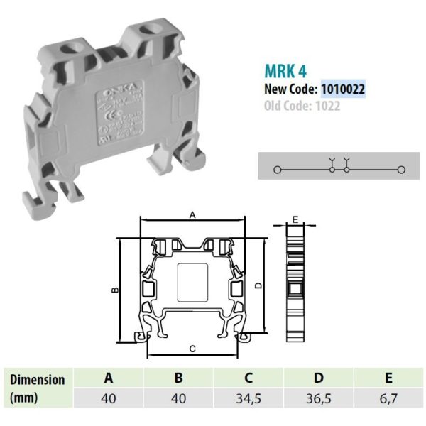 1010028 | MRK 4 | Клеммник на DIN-рейку 4мм.кв. (желтый),1028, Onka