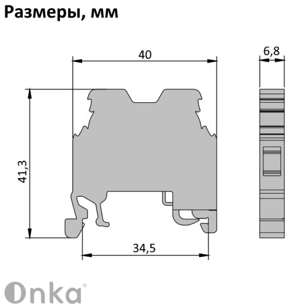 1010220 | MTK 2,5/4 | Клеммник на DIN-рейку 2,5-4мм.кв.,(земля), 1293, Onka