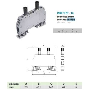 1010232 | MRK TEST10 | Клеммник измерительный с 2-мя разъемами, 10мм.кв., (серый),1308, Onka
